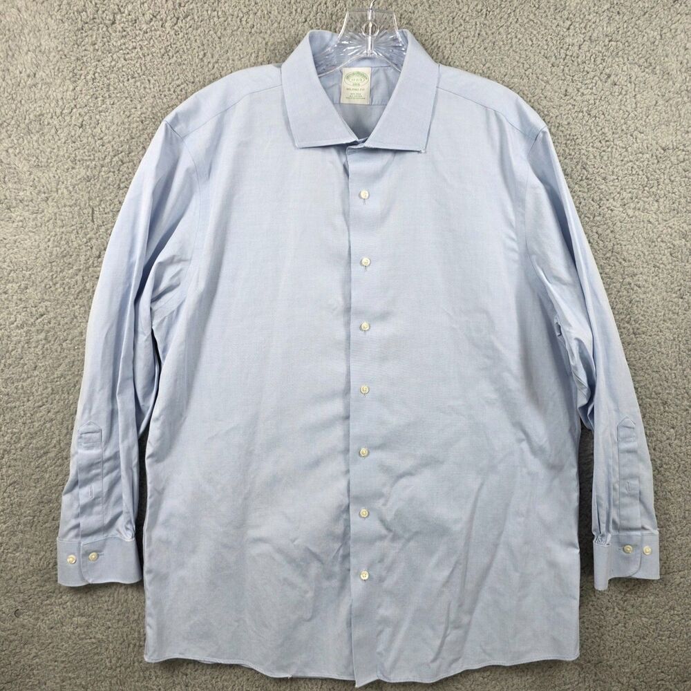 Brooks Brothers Button Up Mens 17- 2/3 Blue Milano Fit Non-Iron Cotton